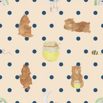 Seamless repeating pattern with cute bears Stock Illustration