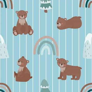 Seamless repeating pattern with cute bears Stock Illustration