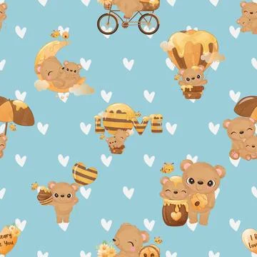 Seamless repeating pattern with cute bears Illustrazione stock