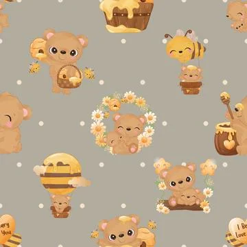 Seamless repeating pattern with cute bears Stock Illustration