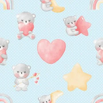 Seamless repeating pattern with cute bears Stock Illustration