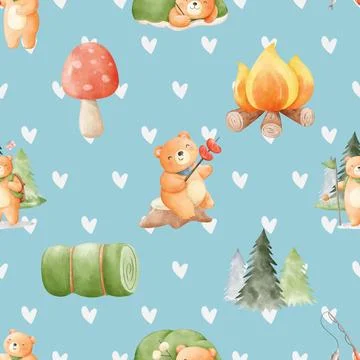 Seamless repeating pattern with cute bears Stock Illustration