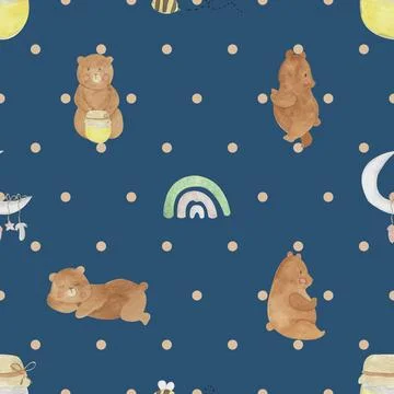 Seamless repeating pattern with cute bears Stock Illustration