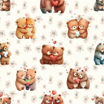 Seamless repeating pattern with cute bears Stock Illustration