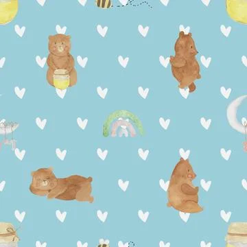Seamless repeating pattern with cute bears Stock Illustration