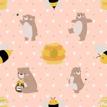 Seamless repeating pattern with cute bears Stock Illustration