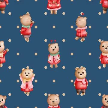 Seamless repeating pattern with cute bears Illustrazione stock