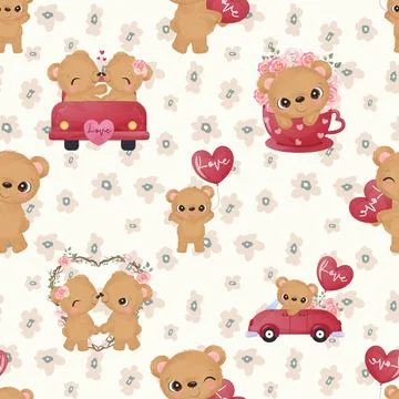 Seamless repeating pattern with cute bears Stock Illustration
