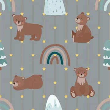 Seamless repeating pattern with cute bears Stock Illustration