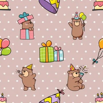 Seamless repeating pattern with cute bears Stock Illustration