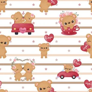 Seamless repeating pattern with cute bears Stock Illustration
