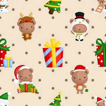 Seamless repeating pattern with cute bears Stock Illustration