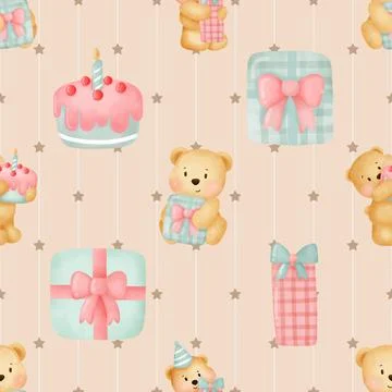 Seamless repeating pattern with cute bears Stock Illustration