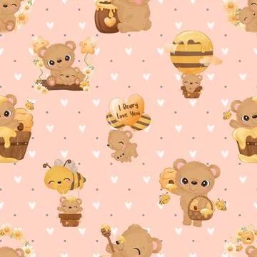 Seamless repeating pattern with cute bears 스톡 일러스트