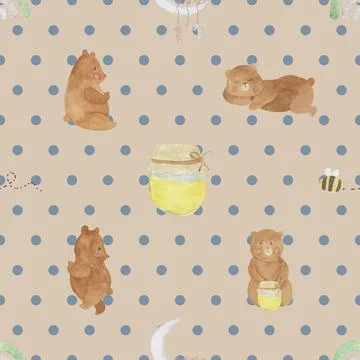 Seamless repeating pattern with cute bears Stock Illustration