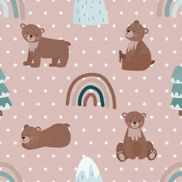 Seamless repeating pattern with cute bears Stock Illustration
