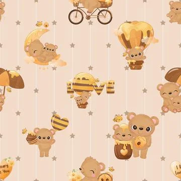 Seamless repeating pattern with cute bears Stock Illustration