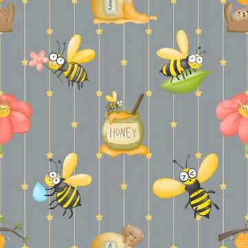 Seamless repeating pattern with cute bears Stock Illustration