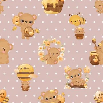 Seamless repeating pattern with cute bears Stock Illustration