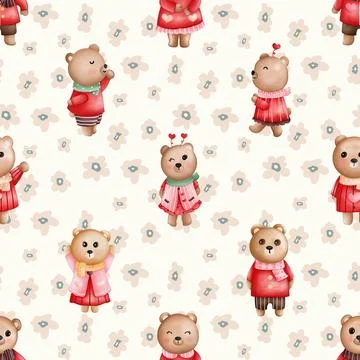 Seamless repeating pattern with cute bears Stock Illustration