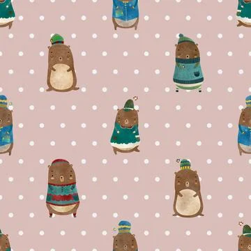 Seamless repeating pattern with cute bears Stock Illustration