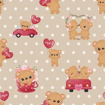 Seamless repeating pattern with cute bears Stock Illustration
