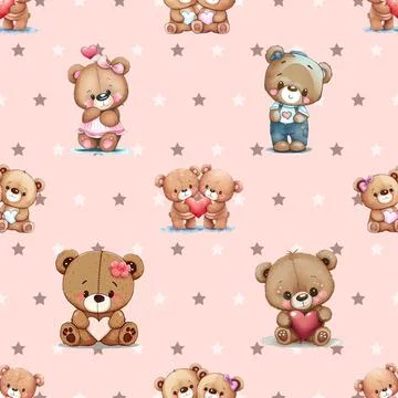 Seamless repeating pattern with cute bears Stock Illustration