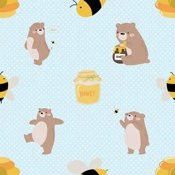 Seamless repeating pattern with cute bears Stock Illustration