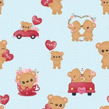Seamless repeating pattern with cute bears Illustrazione stock