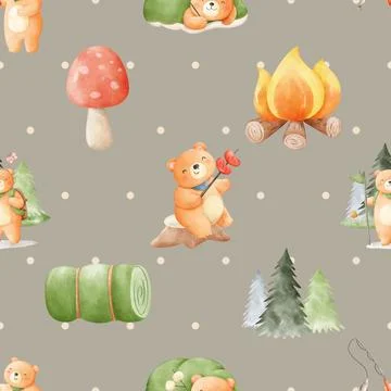 Seamless repeating pattern with cute bears Stock Illustration