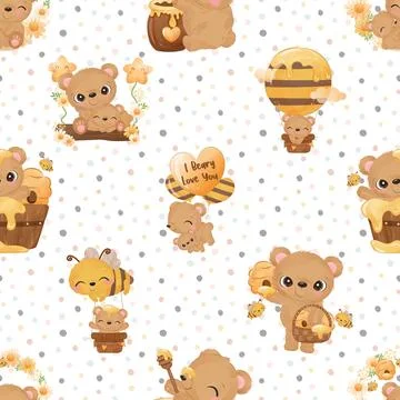 Seamless repeating pattern with cute bears Stock Illustration