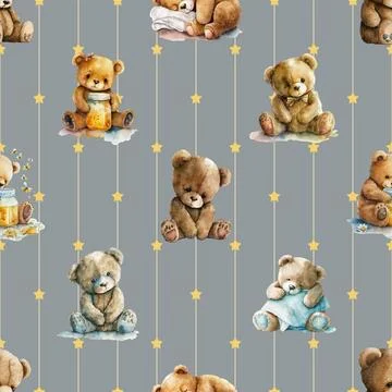 Seamless repeating pattern with cute bears Stock Illustration