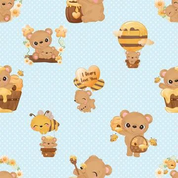 Seamless repeating pattern with cute bears Stock Illustration