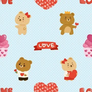 Seamless repeating pattern with cute bears Stock Illustration