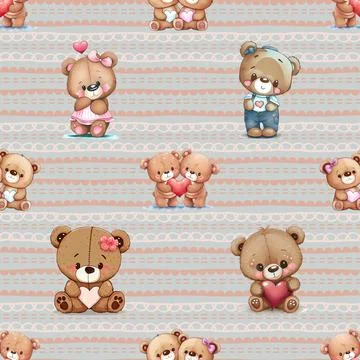 Seamless repeating pattern with cute bears Stock Illustration