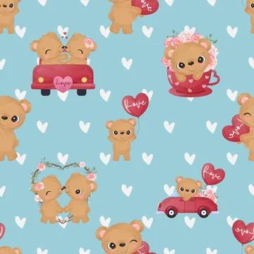 Seamless repeating pattern with cute bears Stock Illustration