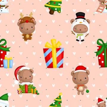 Seamless repeating pattern with cute bears Stock Illustration
