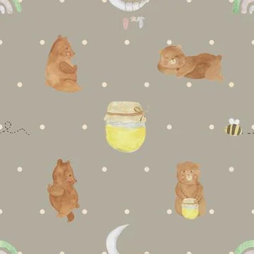 Seamless repeating pattern with cute bears Stock Illustration