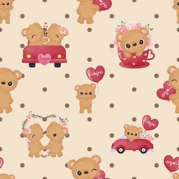 Seamless repeating pattern with cute bears Stock Illustration