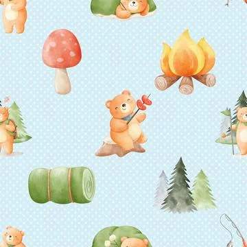 Seamless repeating pattern with cute bears Stock Illustration