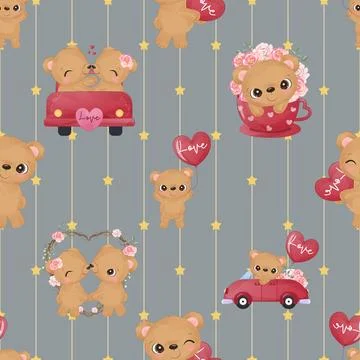 Seamless repeating pattern with cute bears Illustrazione stock