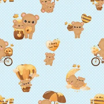 Seamless repeating pattern with cute bears Stock Illustration