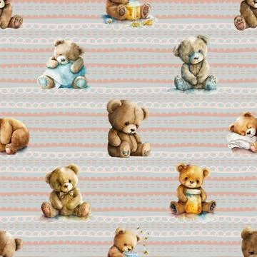 Seamless repeating pattern with cute bears Stock Illustration