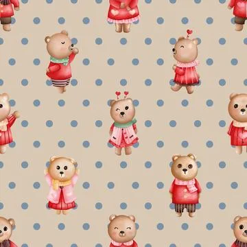 Seamless repeating pattern with cute bears Stock Illustration