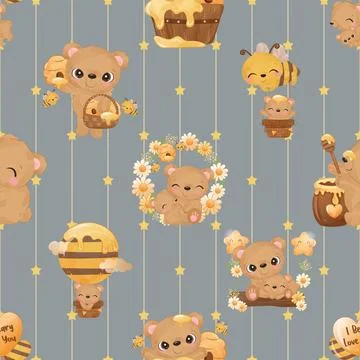Seamless repeating pattern with cute bears Stock Illustration