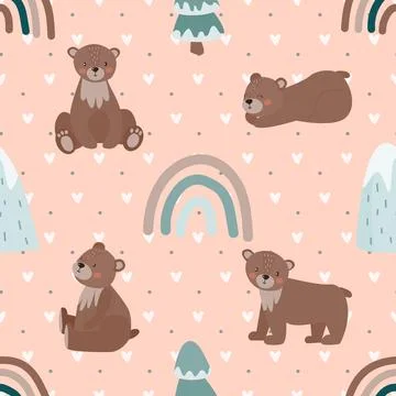 Seamless repeating pattern with cute bears Stock Illustration