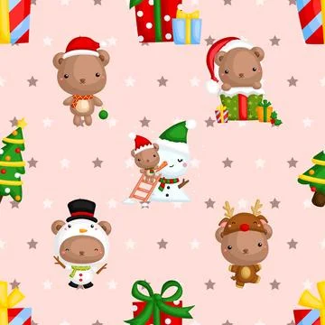 Seamless repeating pattern with cute bears Stock Illustration