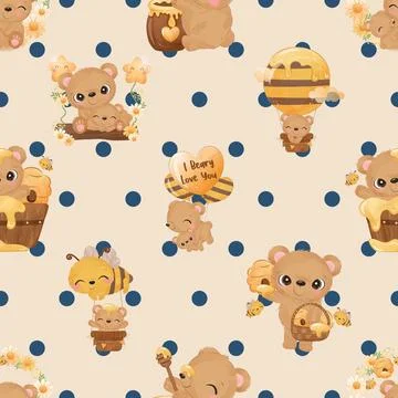 Seamless repeating pattern with cute bears Stock Illustration