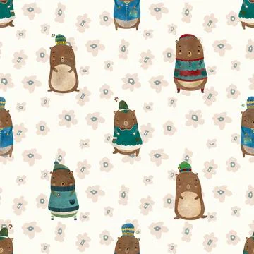 Seamless repeating pattern with cute bears Stock Illustration