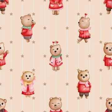 Seamless repeating pattern with cute bears Stock Illustration